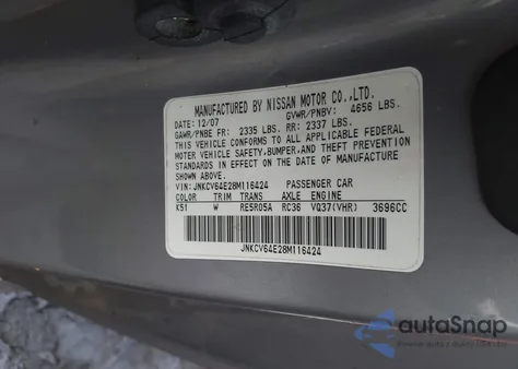 2008 Infiniti G37 Journey from USA, damaged, VIN JNKCV64E28M116424